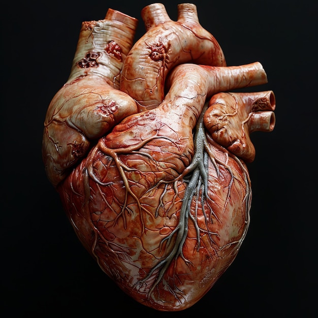Foto modelo anatômico de coração humano no estilo de fundo preto detalhes fotorrealistas ia generativa