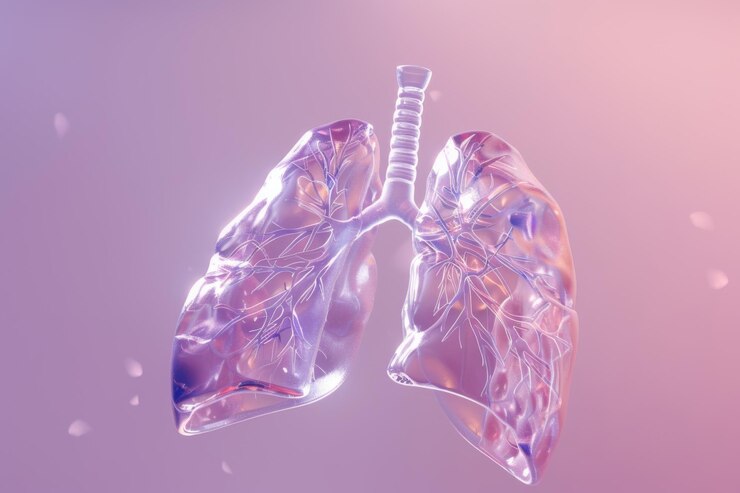 Modelo anatómico detallado de pulmones humanos con bronquios y vasos sanguíneos ramificados