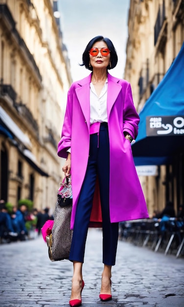 Modelo asiática de 60 anos na Semana da Moda de Paris