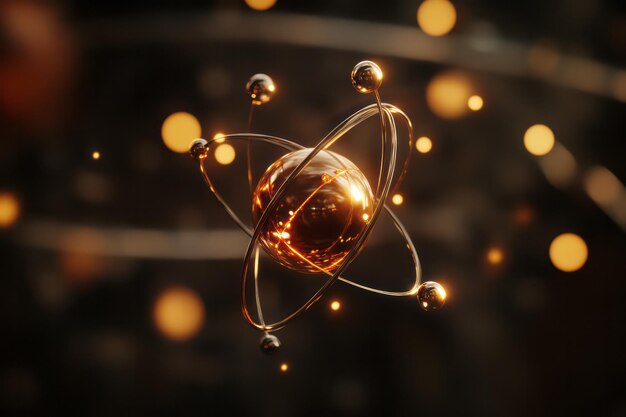 Un modelo atómico estilizado con electrones que forman una trayectoria orbital