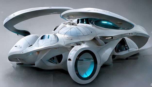 un modelo de un avión futurista con una rueda grande