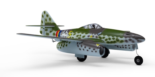 un modelo de un avión verde y blanco con puntos en la nariz
