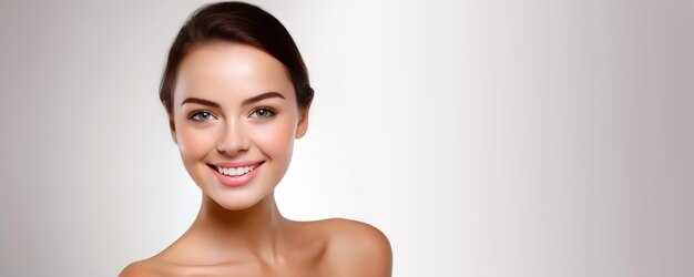 Modelo de belleza caucásica sonriente Anuncie sus productos de belleza IA generativa