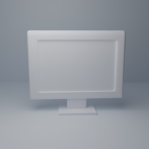 Modelo blanco de escritorio de la computadora 3d en el fondo blanco. Copia espacio 3d rendering