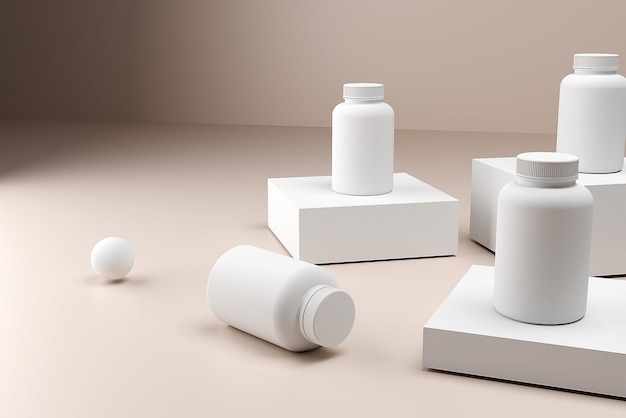 Foto modelo en blanco de un frasco de medicina en 3d