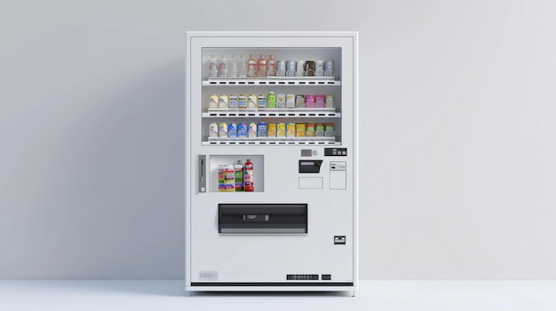 El modelo blanco de la máquina expendedora con fondo blanco