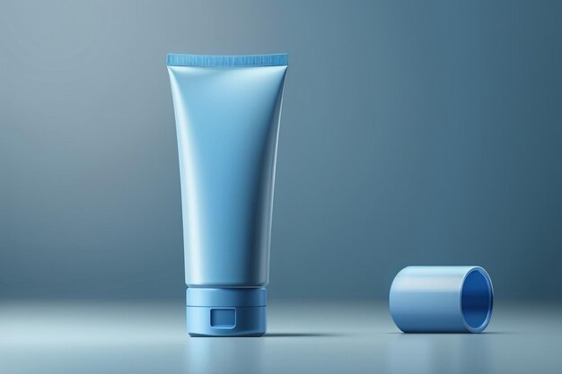 Modelo en blanco realista de tubo cosmético azul creado con IA