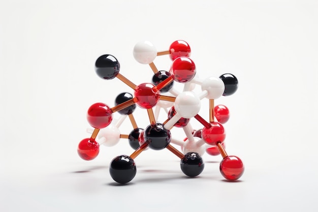 Modelo de bola y palo de molécula química sobre un fondo blanco