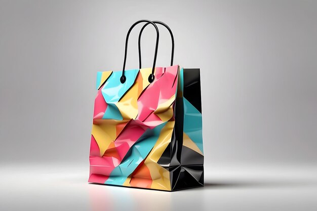 modelo de bolsa de compras brillante de papel multicolor con mangos negros