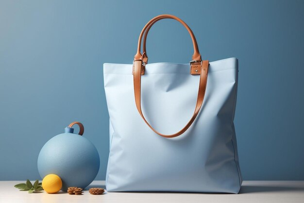 Modelo de bolsa de equipaje azul en blanco generado por IA