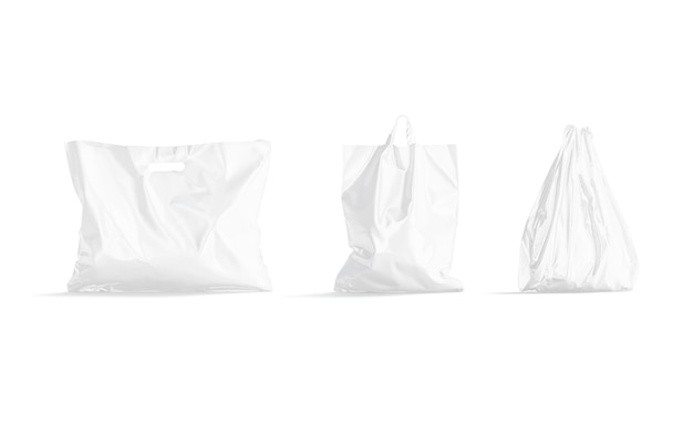 Modelo de bolsa de plástico blanca en blanco de vista frontal de diferentes tipos