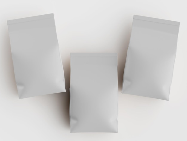 Modelo de bolsas de embalaje grises en blanco