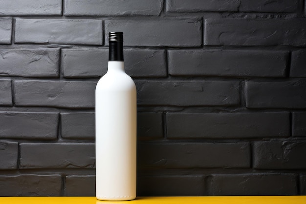 Modelo de botella de vino blanca etiqueta en blanco fondo de ladrillo negro