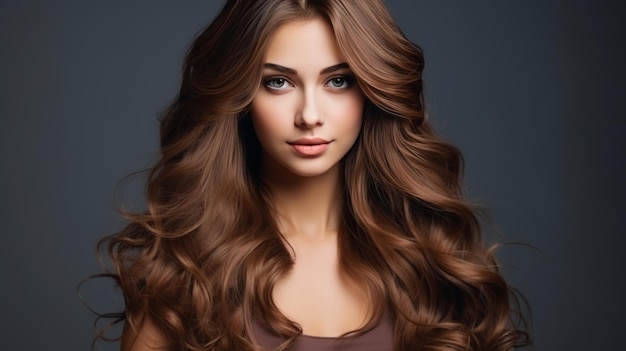 Modelo brillante con cabello liso y brillante y piel bronceada ideal para productos para el cuidado del cabello y la piel