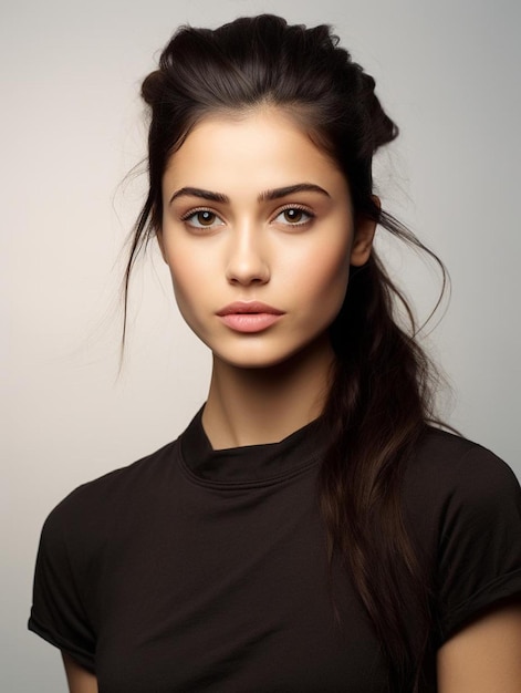 un modelo con cabello largo y una camisa negra