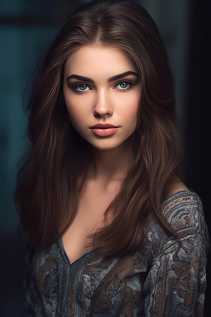 Una modelo con el cabello largo y los ojos azules