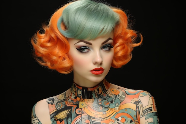 Una modelo con cabello rojo y cabello naranja tiene cabello verde y naranja.