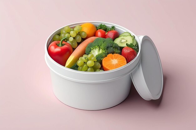 Modelo de caja redonda de contenedor de alimentos para llevar con verduras y frutas