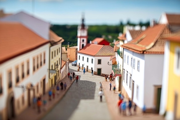 Modelo de calle de la ciudad en cambio de inclinación en miniatura Creado con IA generativa