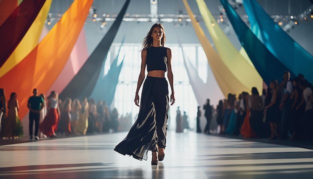 Una modelo caminando por la pasarela fotografía de moda.