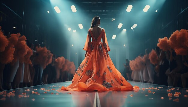 Una modelo caminando por la pasarela fotografía de moda.