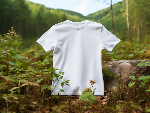 modelo de camiseta blanca de fondo de la naturaleza