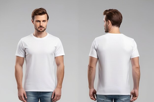 Modelo de camiseta blanca para hombres de dos lados forma natural en maniquí invisible para su diseño maqueta para impresión aislada sobre fondo blanco