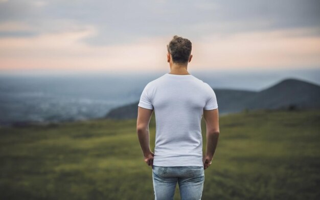 Foto un modelo de camiseta blanca con el maniquí de la vista trasera