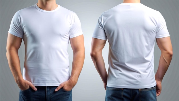 Foto modelo de camiseta blanca masculina en ambos lados