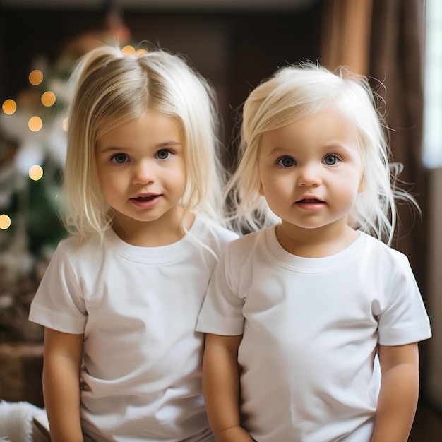 Modelo de camiseta blanca para niños con dos modelos