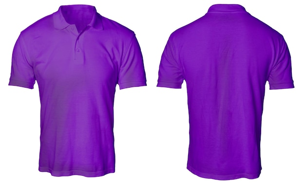 Modelo de camiseta de polo púrpura en la vista delantera y trasera plantilla de espacio de copia de diseño de camisa