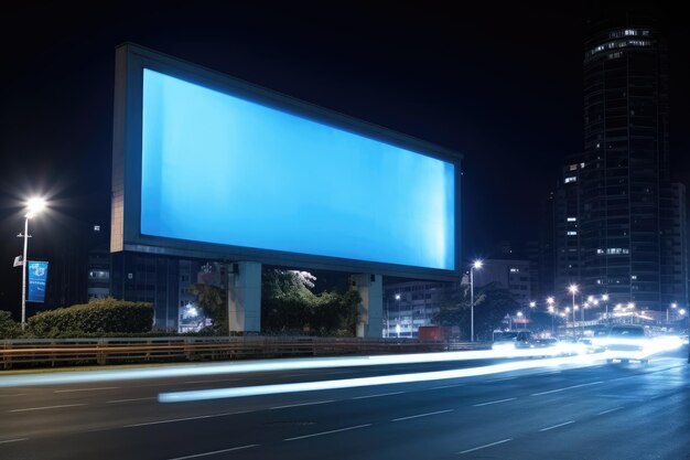 Modelo de cartelera de paisaje urbano futurista dinámico y publicidad al aire libre