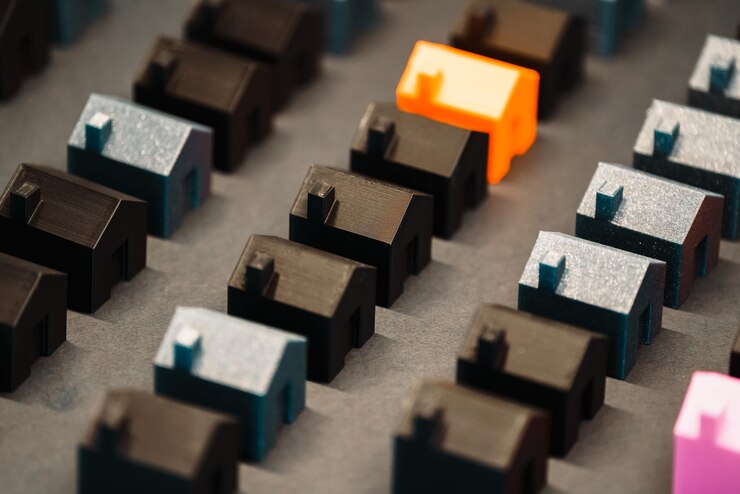 Foto modelo de casa bienes raíces distrito color resaltar fondo oscuro