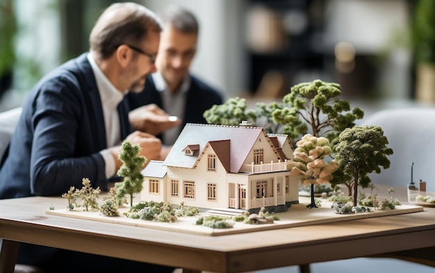 Modelo de casa inmobiliaria en IA generativa de mesa blanca