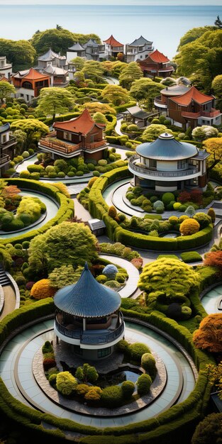 Foto un modelo de una casa con un jardín y una vía de tren