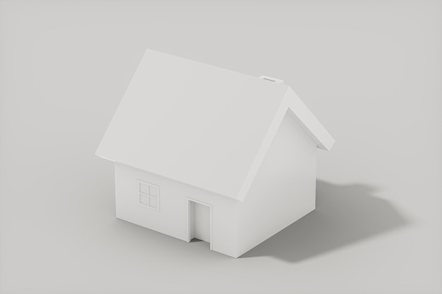 Modelo de casa pequeña blanca con representación 3d de fondo blanco