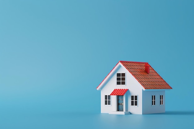 un modelo de una casa con un techo rojo y un techo Rojo 3D modelo de dibujos animados casa 3D renderización de bienes raíces e