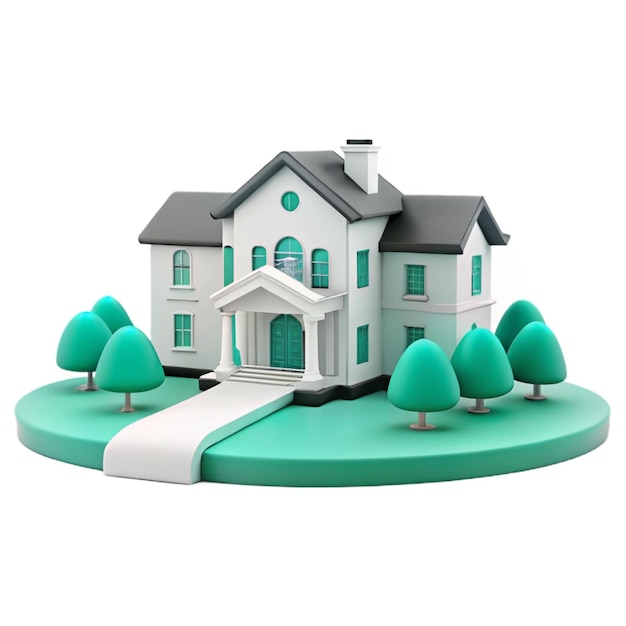 un modelo de una casa con un techo verde y un techo azul