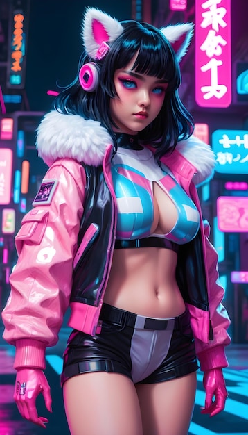 un modelo con una chaqueta que dice anime en él