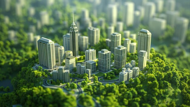 un modelo de una ciudad con un árbol verde en el medio