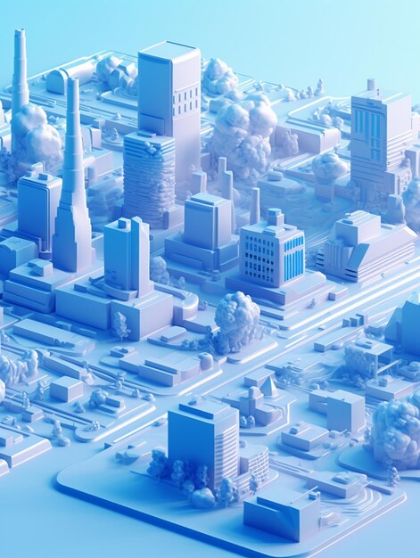 un modelo de una ciudad con una ciudad al fondo.