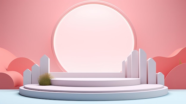 un modelo de una ciudad con un fondo rosa.