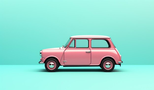 Modelo de coche de juguete retro en fondo de melocotón rosa coche en miniatura con espacio de copia