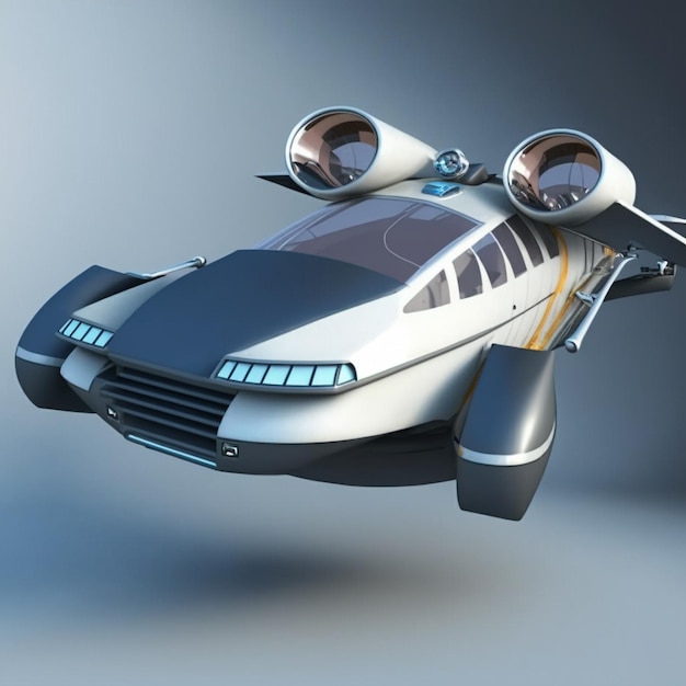 Modelo de coche volador sobre un fondo gris