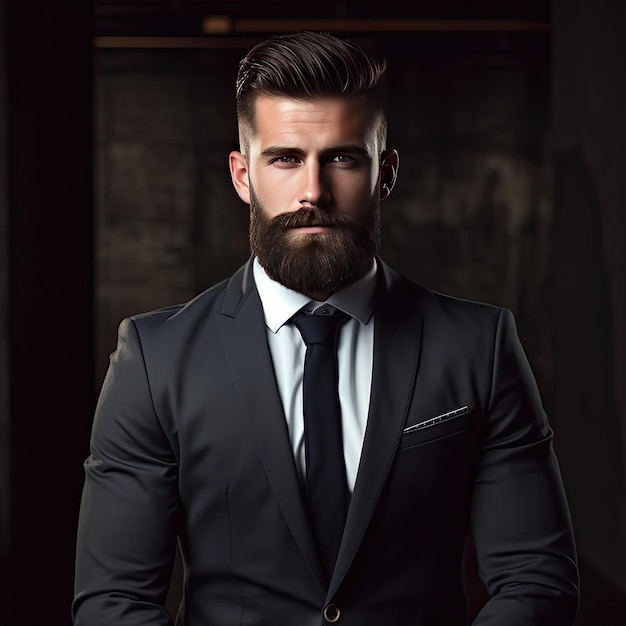 Modelo com barba e bigode de terno | Foto Premium