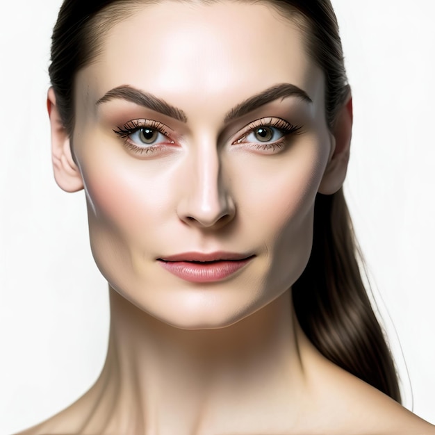 Modelo com rosto sem maquiagem para produtos de beleza Generative AI