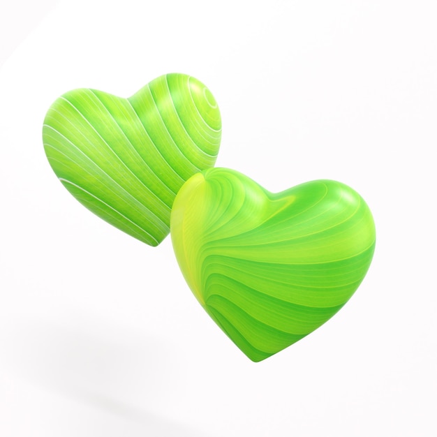 Modelo de corazón de representación 3D con textura de hoja verde