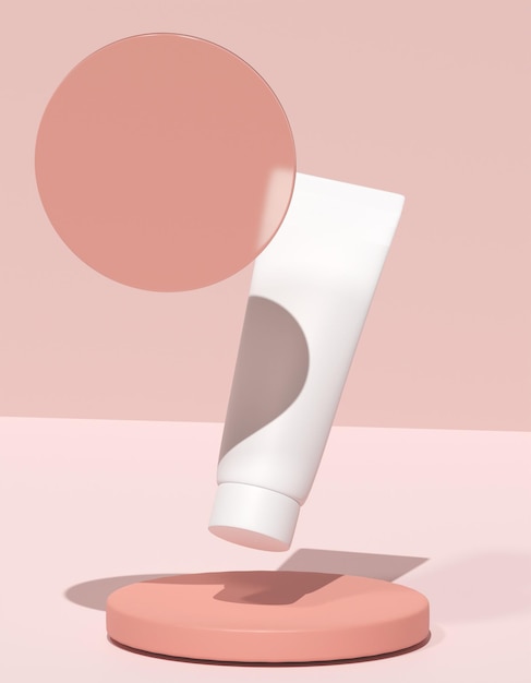 Modelo cosmético de tubo em fundo rosa