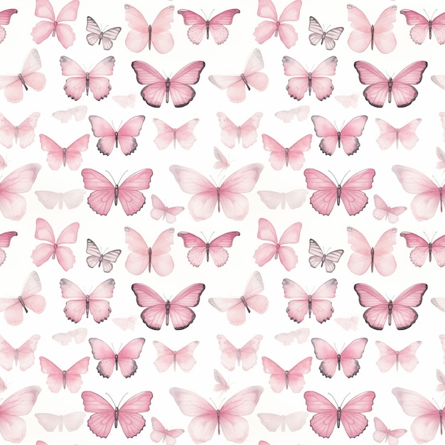 Modelo sin costuras de pequeñas mariposas acuarelas en tonos rosados