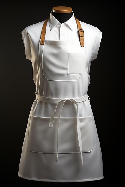 Foto modelo criativo de um avental de chef branco e limpo fotografado com um design de coleção uniforme